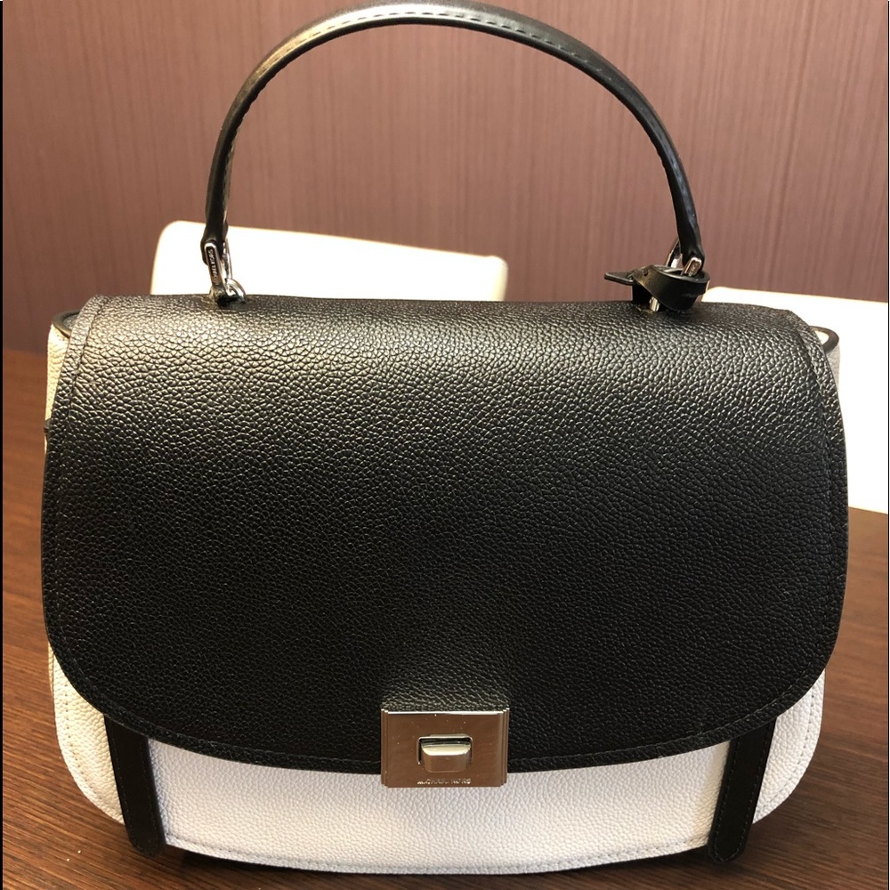 Michael Kors Black and White Leather Top-Handle Shoulder Bag